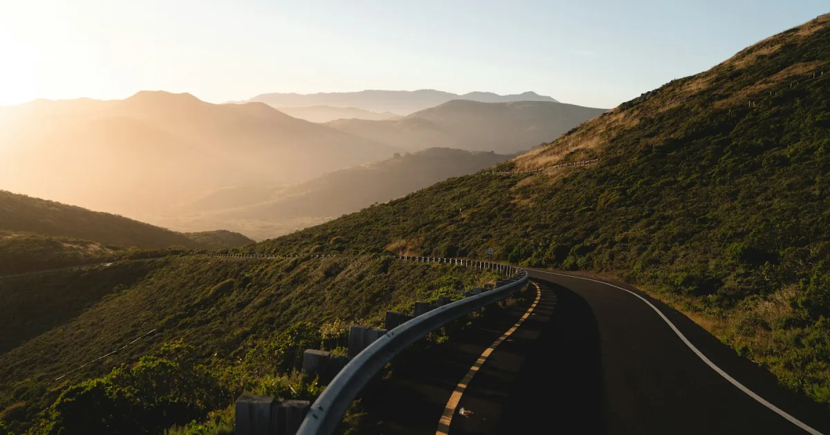 A road winding through a mountain range