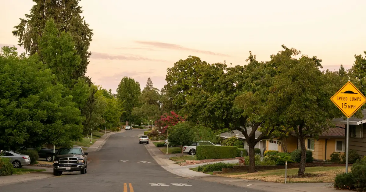 A street view of single-family houses